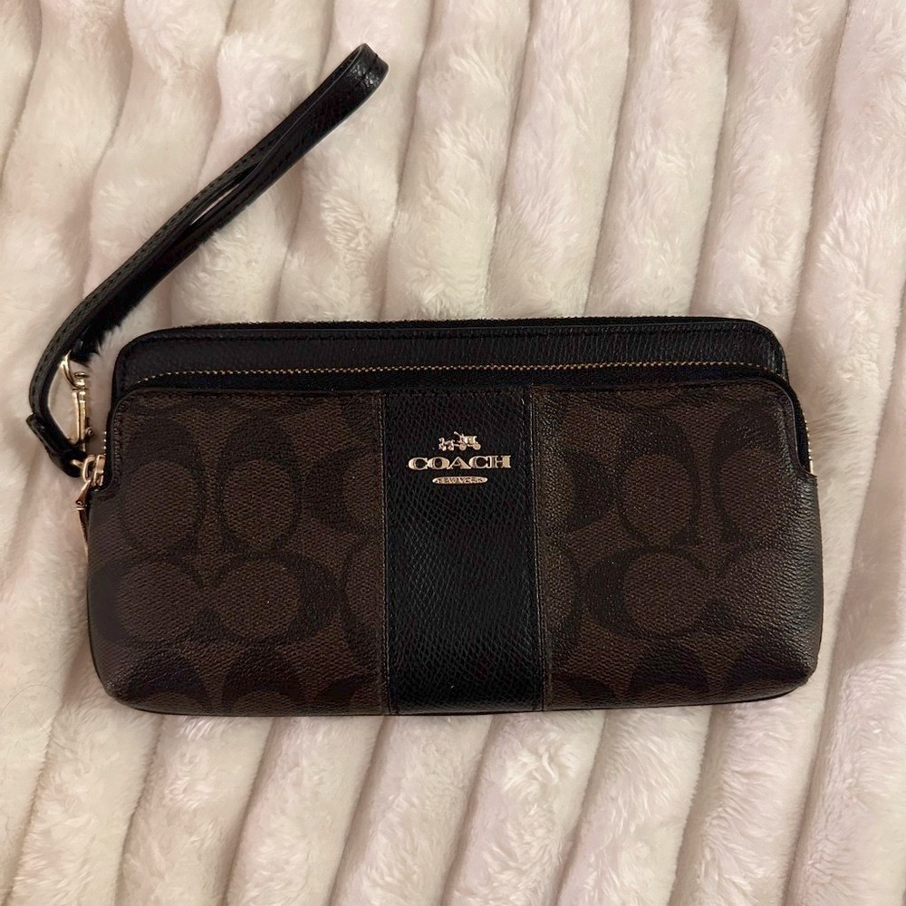 Coach double zipper wristlet